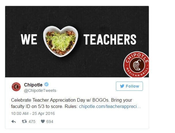 Chipotle Teacher Deal