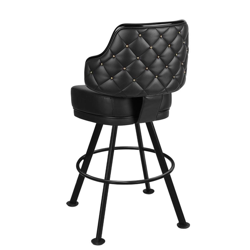 Top Shelf Gladiator 1075 Quilted Button Back Bucket Bar Stool on Large Round Black Frame and Choice of 2 Vinyl Colors