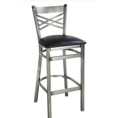 Clear Coat Distressed Finish Steel Cross-Back Restaurant Bar Stool with Upholstered Seat (front)