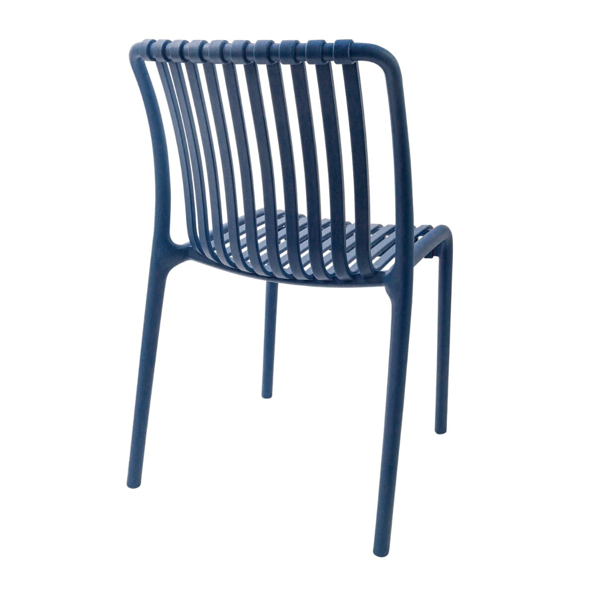 Stackable Outdoor Blue Resin Restaurant Chair with Striped Seat and Back