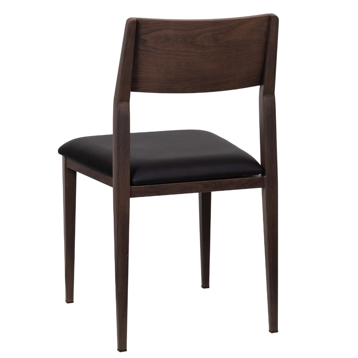 Steelgrain Stackable Panel Back Dining Chair with Walnut Wood Grain Frame and Black Vinyl Seat