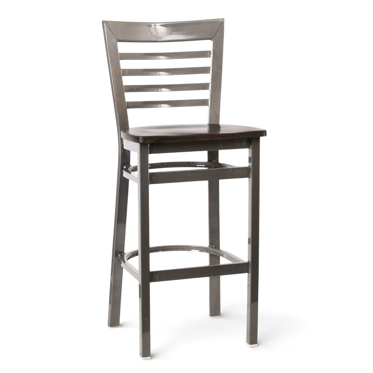 Full Ladder Back Bar Stool with Distressed Clear Coat Finish