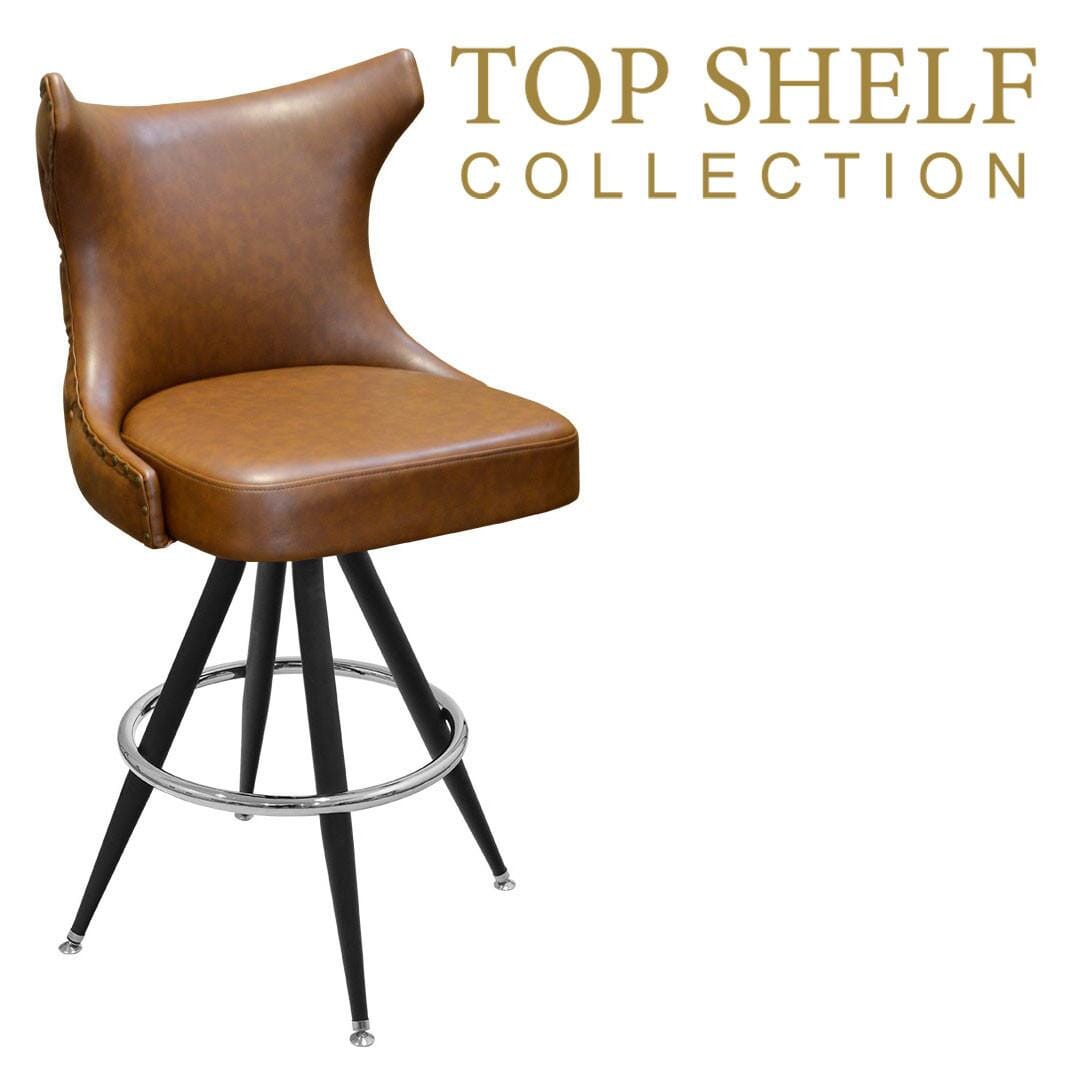 Gladiator 2150 Tufted Back Bucket Bar Stool in Bourbon Brown on Vintage Base from East Coast Chair & Barstool - Top Shelf Collection