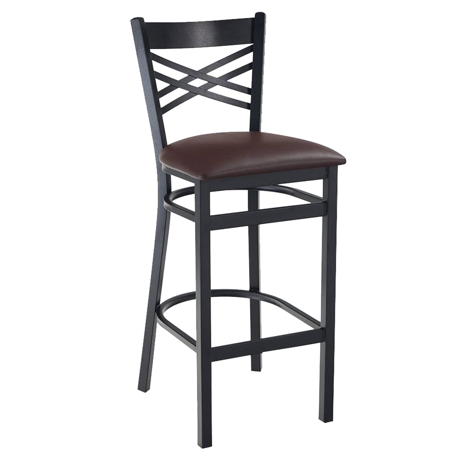 Black Metal X-Back Commercial Bar Stool with Upholstered Seat (front)