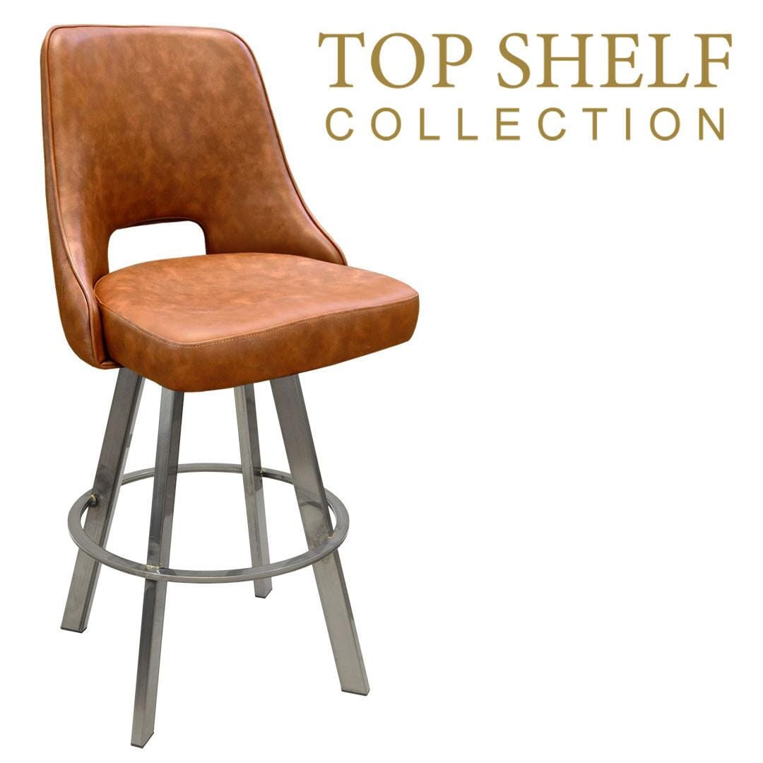 Top Shelf Collection Gladiator 2250 Channel Back Bucket Bar Stool on Large Clear Coat Base