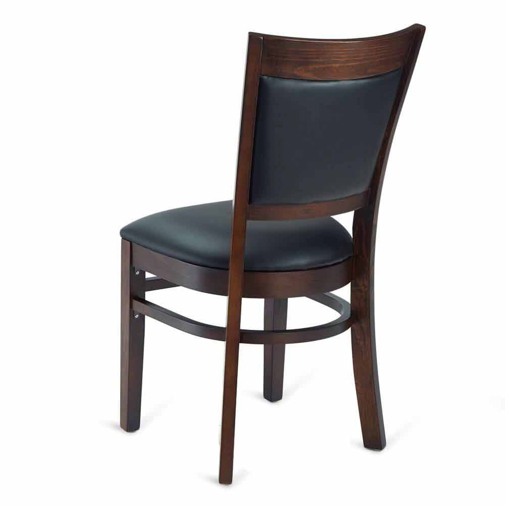 Quick-Ship Walnut Wood Restaurant Chair with Black Vinyl Seat and Back