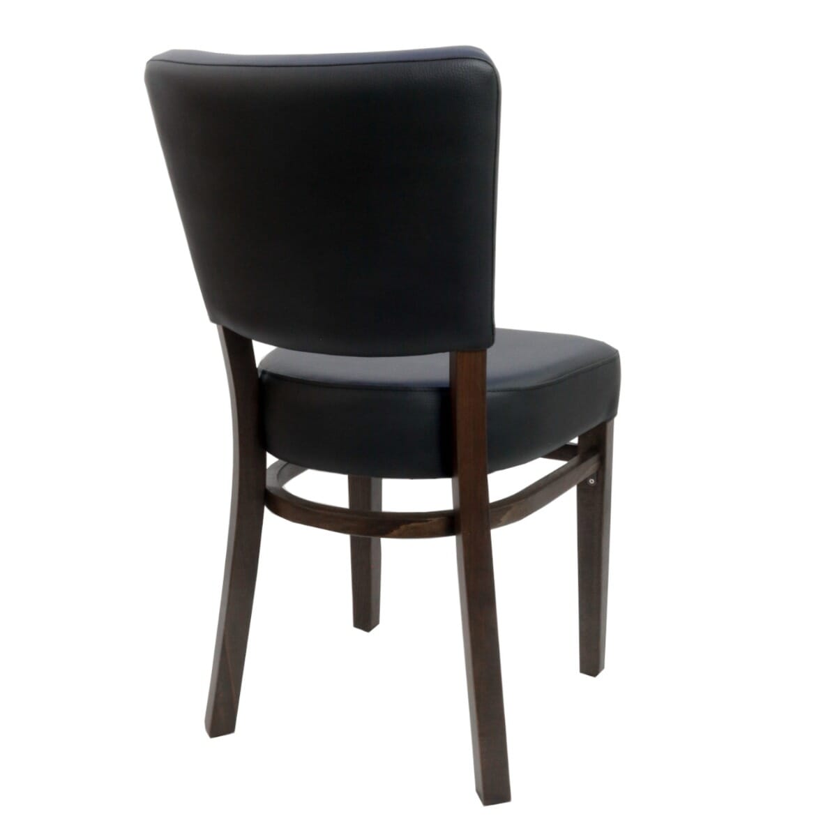 Quick-Ship Walnut Wood Restaurant Chair with Full Black Vinyl