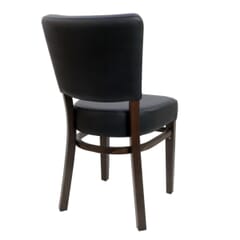 Quick-Ship Walnut Wood Restaurant Chair with Full Black Vinyl