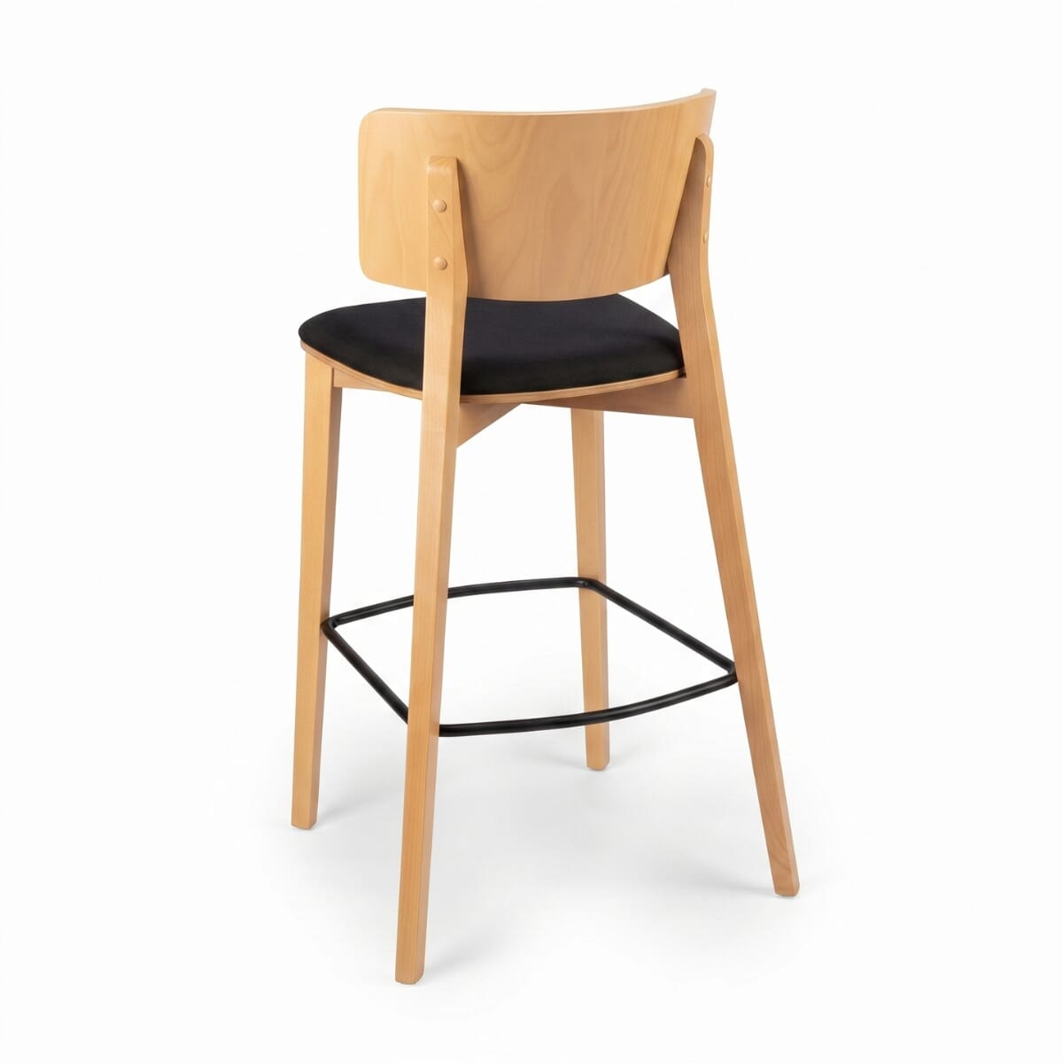 Ezra Solid Wood Upholstered Restaurant Bar Stool with Wood Back in Natural