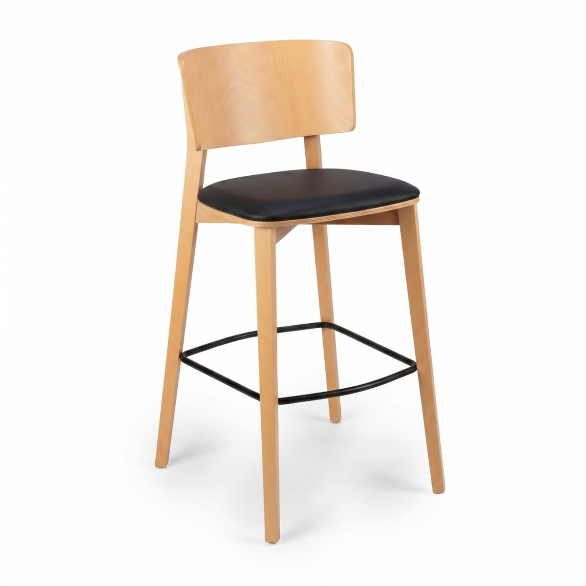 Ezra Solid Wood Upholstered Restaurant Bar Stool with Wood Back in Natural