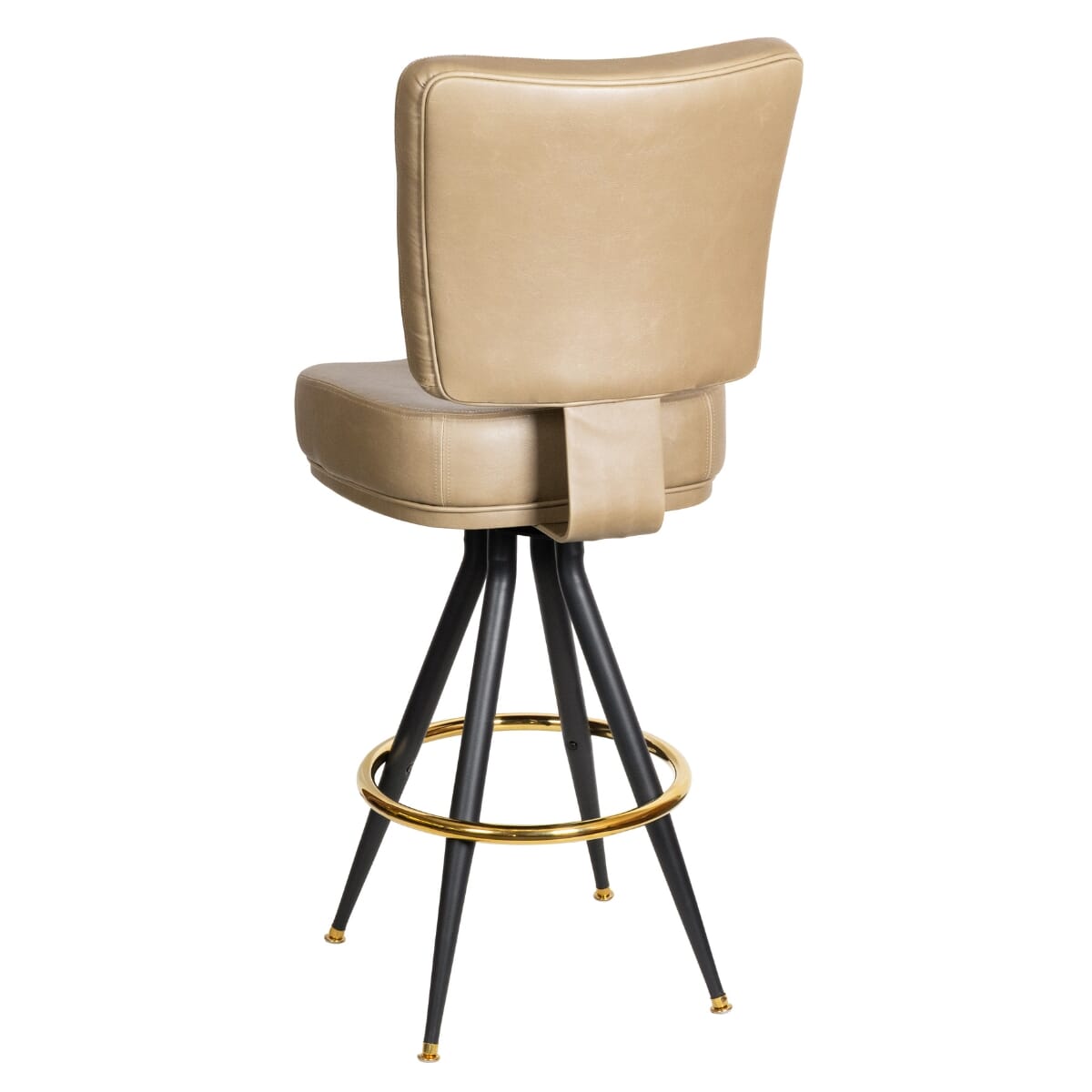 Top Shelf Collection Gladiator 850 Custom Upholstered Bucket Bar Stool with Vintage Black Frame and Chrome/Gold Ring