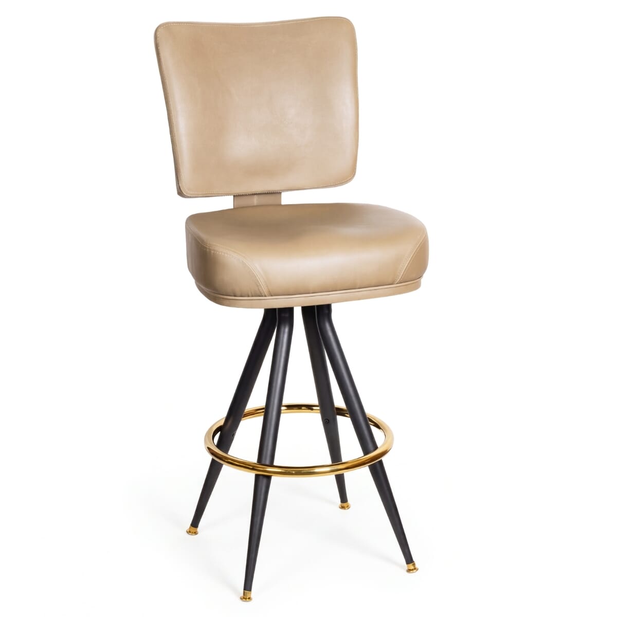 Top Shelf Collection Gladiator 850 Custom Upholstered Bucket Bar Stool with Vintage Black Frame and Chrome/Gold Ring