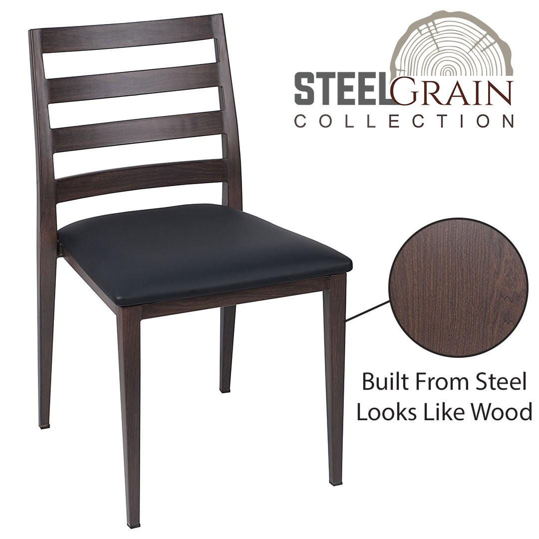 Steelgrain Ladderback Dining Chair with Walnut Wood Grain Frame and Black Vinyl Seat