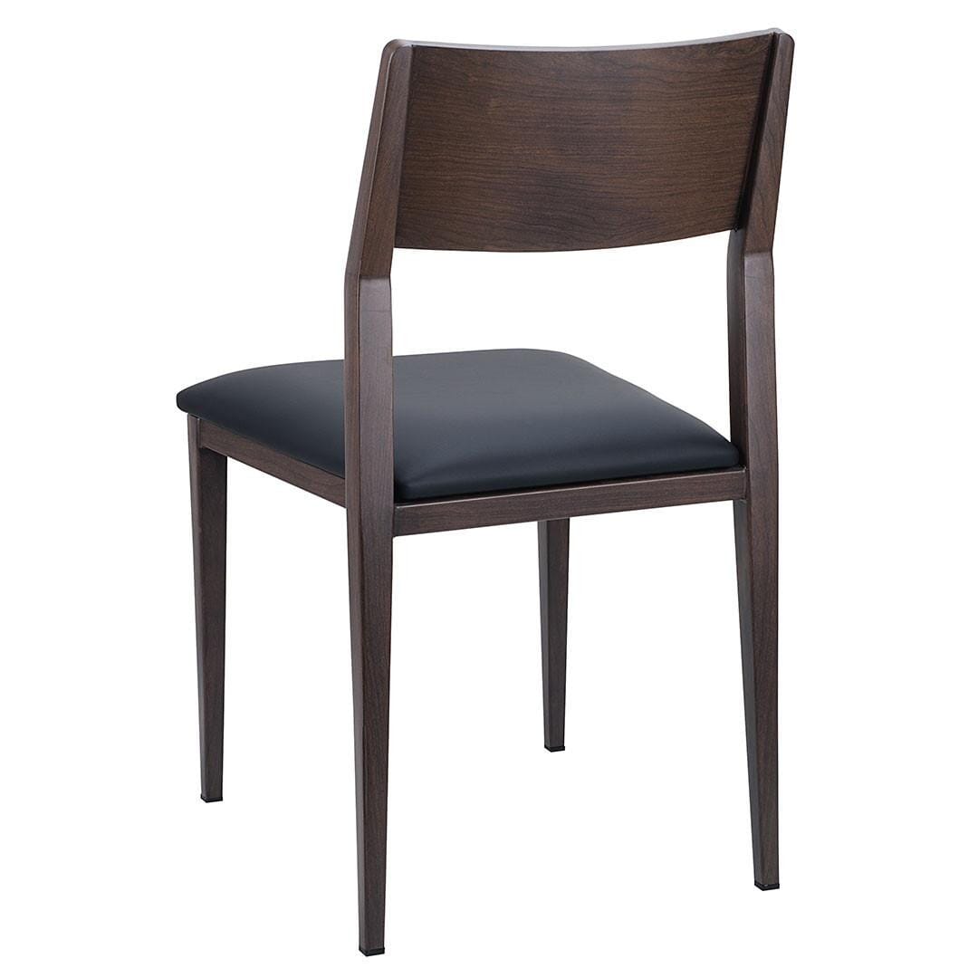 Steelgrain Panel Back Dining Chair with Walnut Wood Grain Frame and Black Vinyl Seat