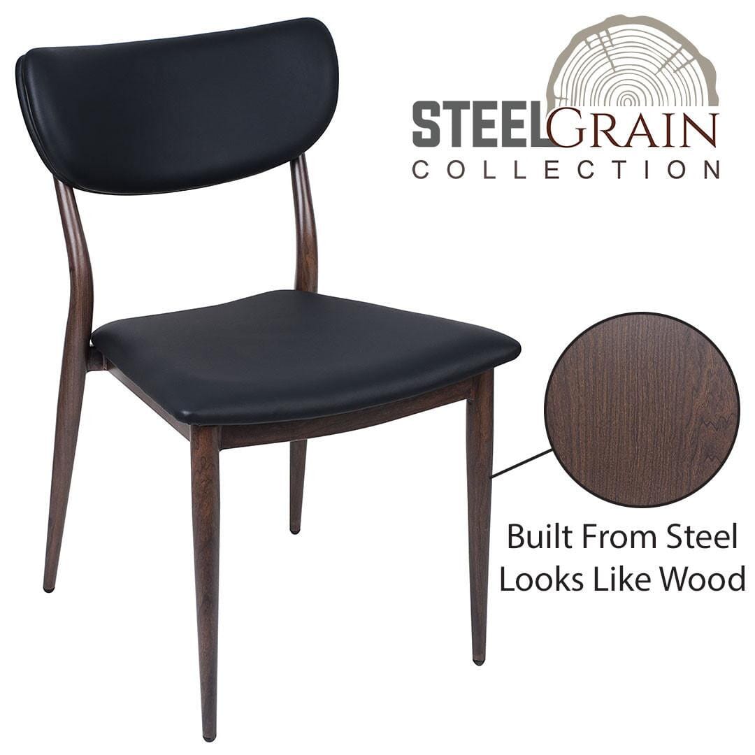 Steelgrain Steakhouse Dining Chair with Walnut Wood Grain Frame and Black Vinyl Seat