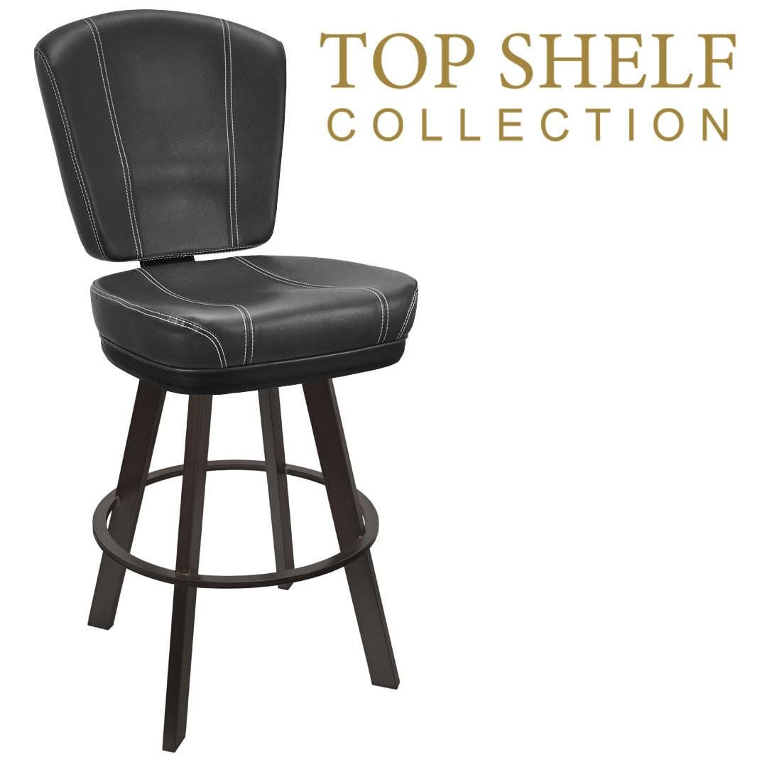 Top Shelf Collection Gladiator 825 Modern Bucket Bar Stool on Large Black Frame with White Stitching and Choice of 3 Vinyl Colors