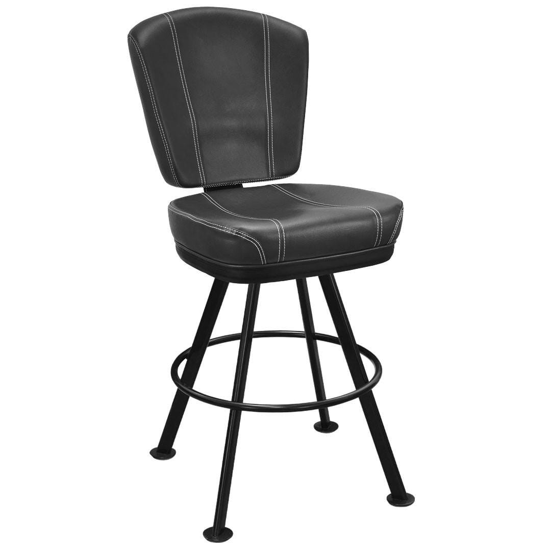Top Shelf Collection Gladiator 825 Modern Bucket Bar Stool on Large Black Rounded Frame with White Stitching and Choice of 3 Vinyl Colors