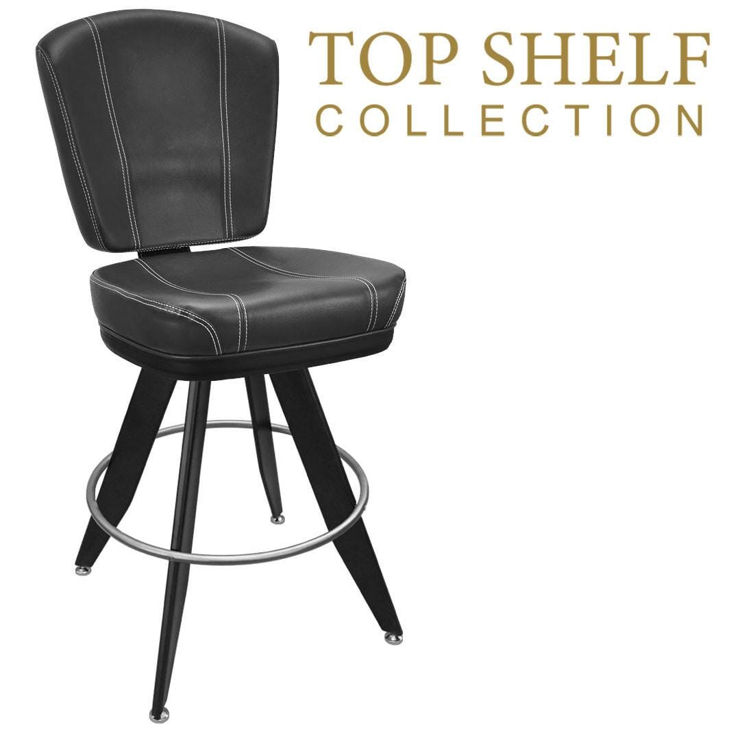 Top Shelf Collection Gladiator 825 Modern Bucket Bar Stool on Angled Black Frame with White Stitching
