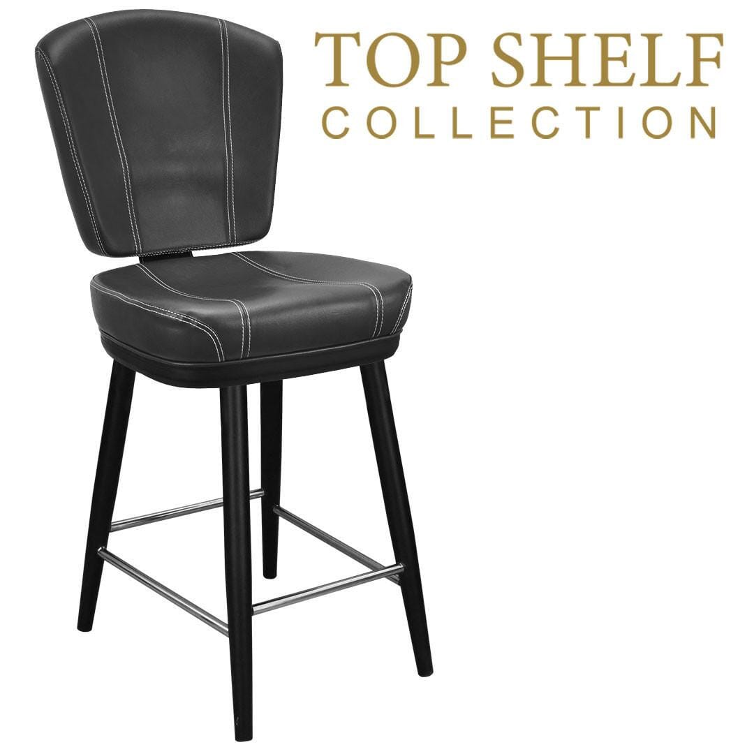 Top Shelf Collection Gladiator 825 Modern Bucket Bar Stool on Square Frame with Silver Footring with White Stitching and Choice of 3 Vinyl Colors