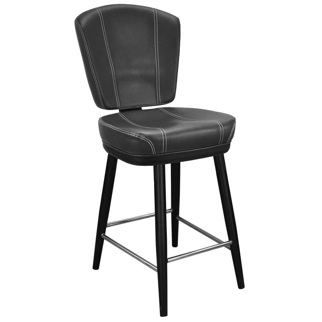 Top Shelf Collection Gladiator 825 Modern Bucket Bar Stool on Square Frame with Silver Footring with White Stitching and Choice of 3 Vinyl Colors