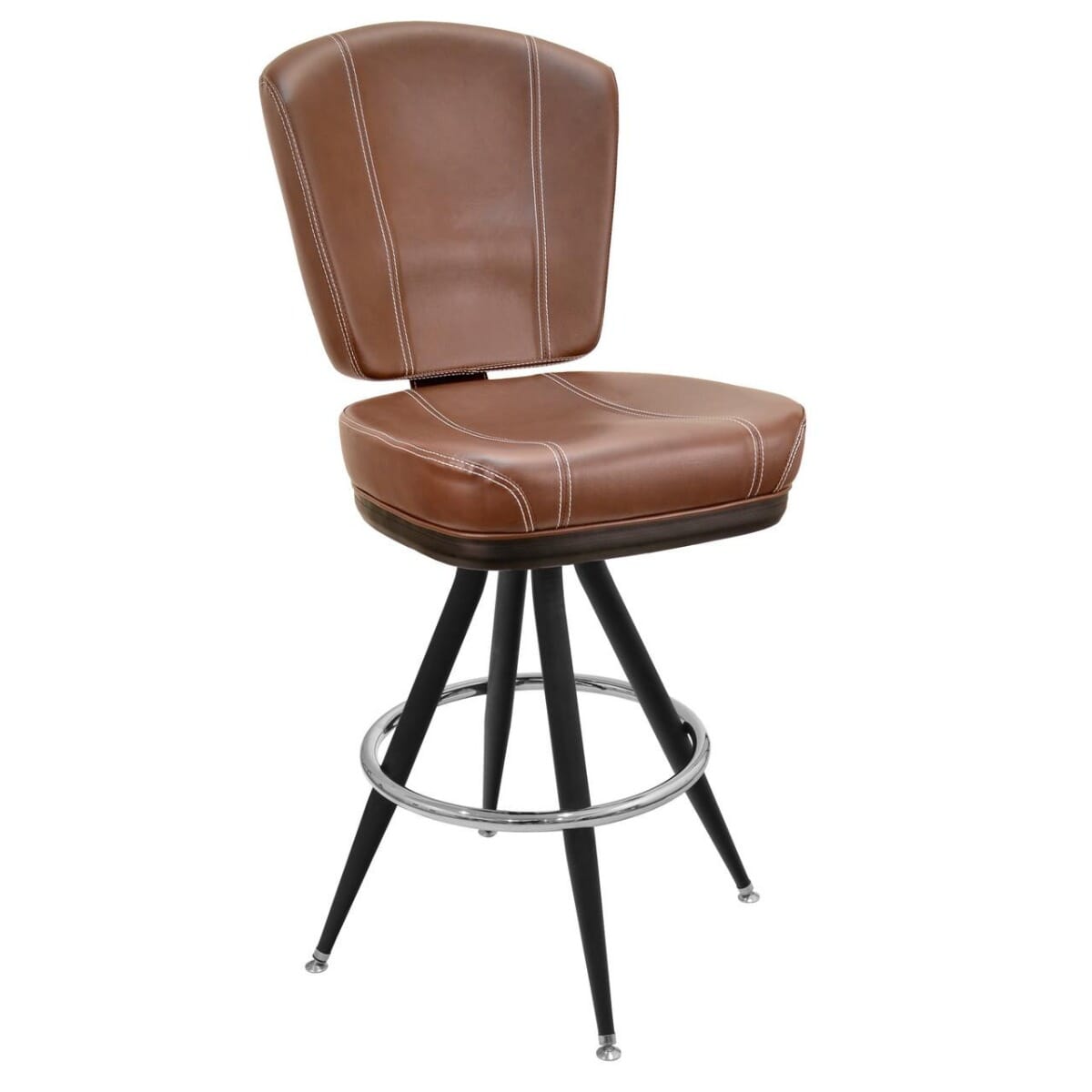 Top Shelf Collection Gladiator Modern Bucket Bar Stool on Vintage Black Frame with Chrome Ring and Choice of 3 Vinyl Colors