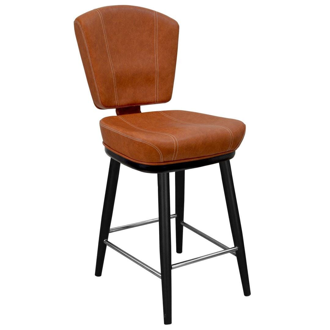 Top Shelf Collection Gladiator 825 Modern Bucket Bar Stool on Square Frame with Silver Footring with White Stitching and Choice of 3 Vinyl Colors