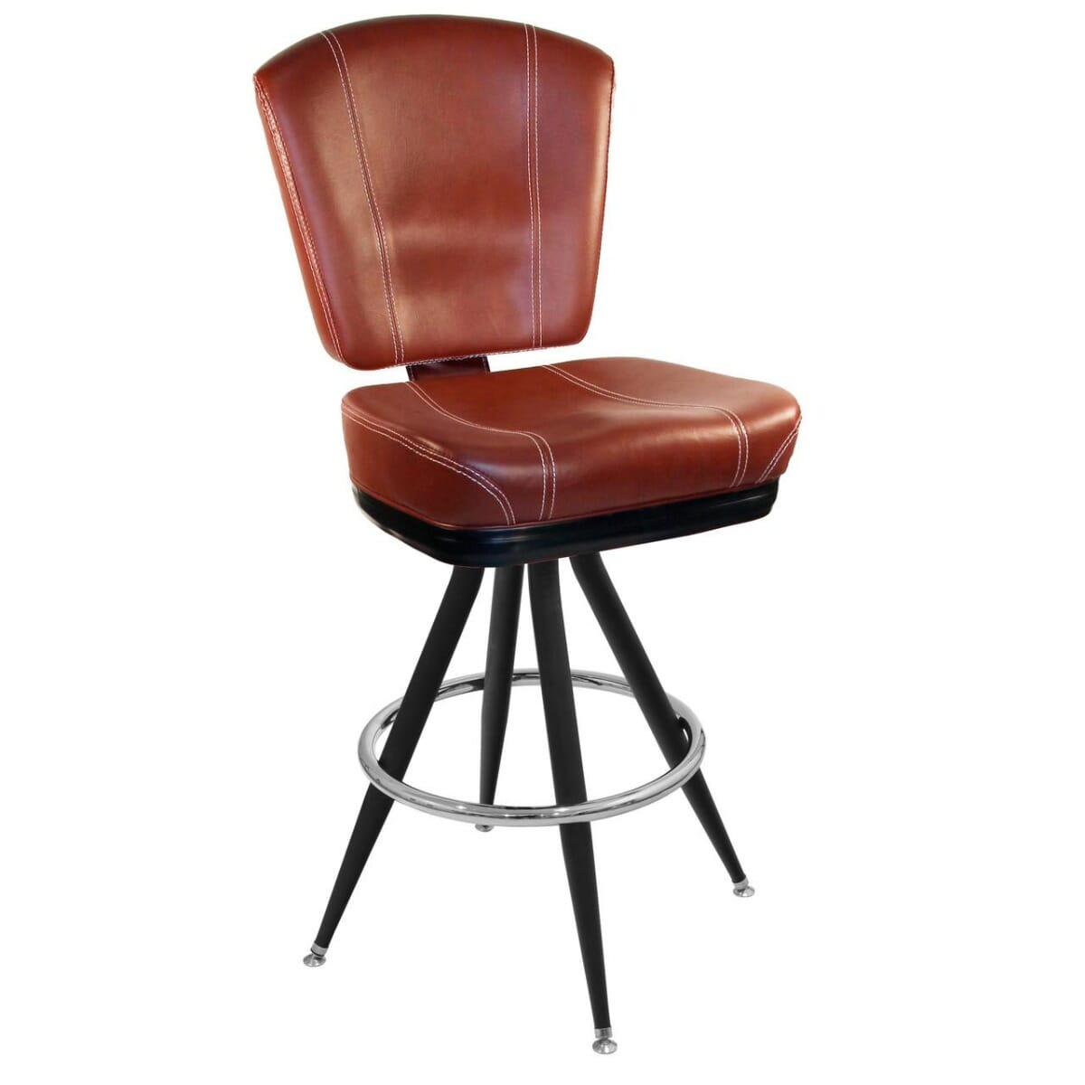 Top Shelf Collection Gladiator Custom Upholstered Bucket Bar Stool with Vintage Black Frame and Chrome/Gold Ring