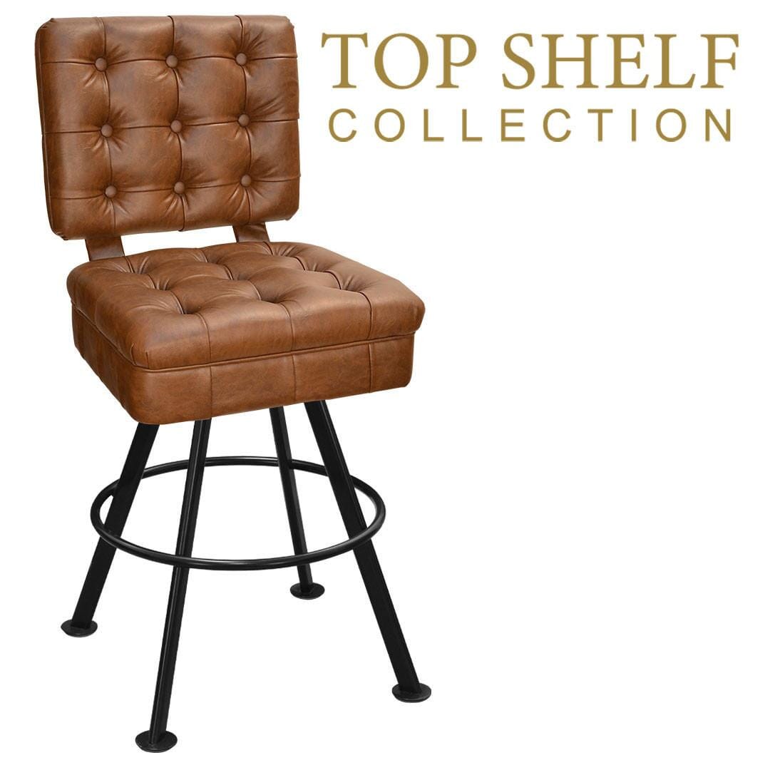 Gladiator 925 Tufted Bucket Bar Stool on Black Rounded Base with Choice of 2 Vinyl Colors East Coast Chair and Barstool - Top Shelf Collection