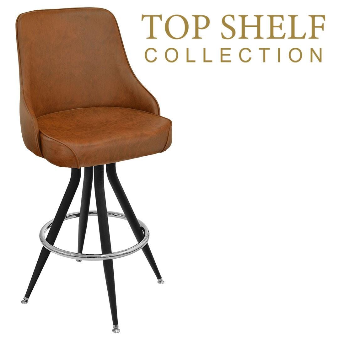 Gladiator 950 Tufted Back Bucket Bar Stool on Vintage Black Base with Chrome Ring and Choice of 3 Vinyls East Coast Chair and Barstool - Top Shelf Collection