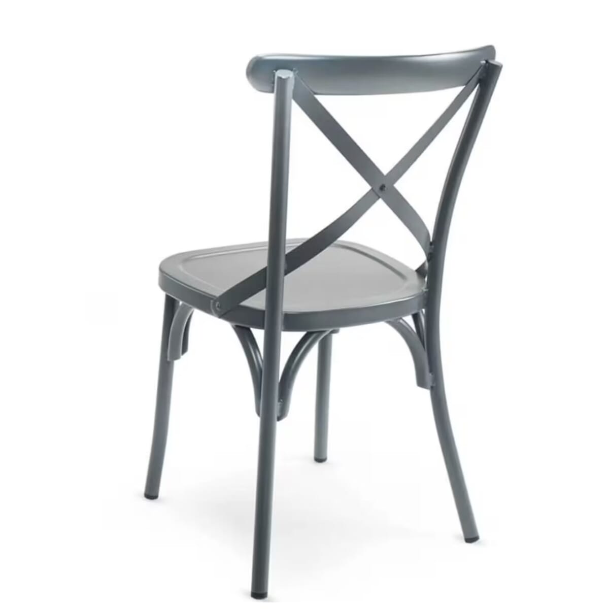 Antique-Look Gray Aluminum Cross-Back Stackable Restaurant Chair