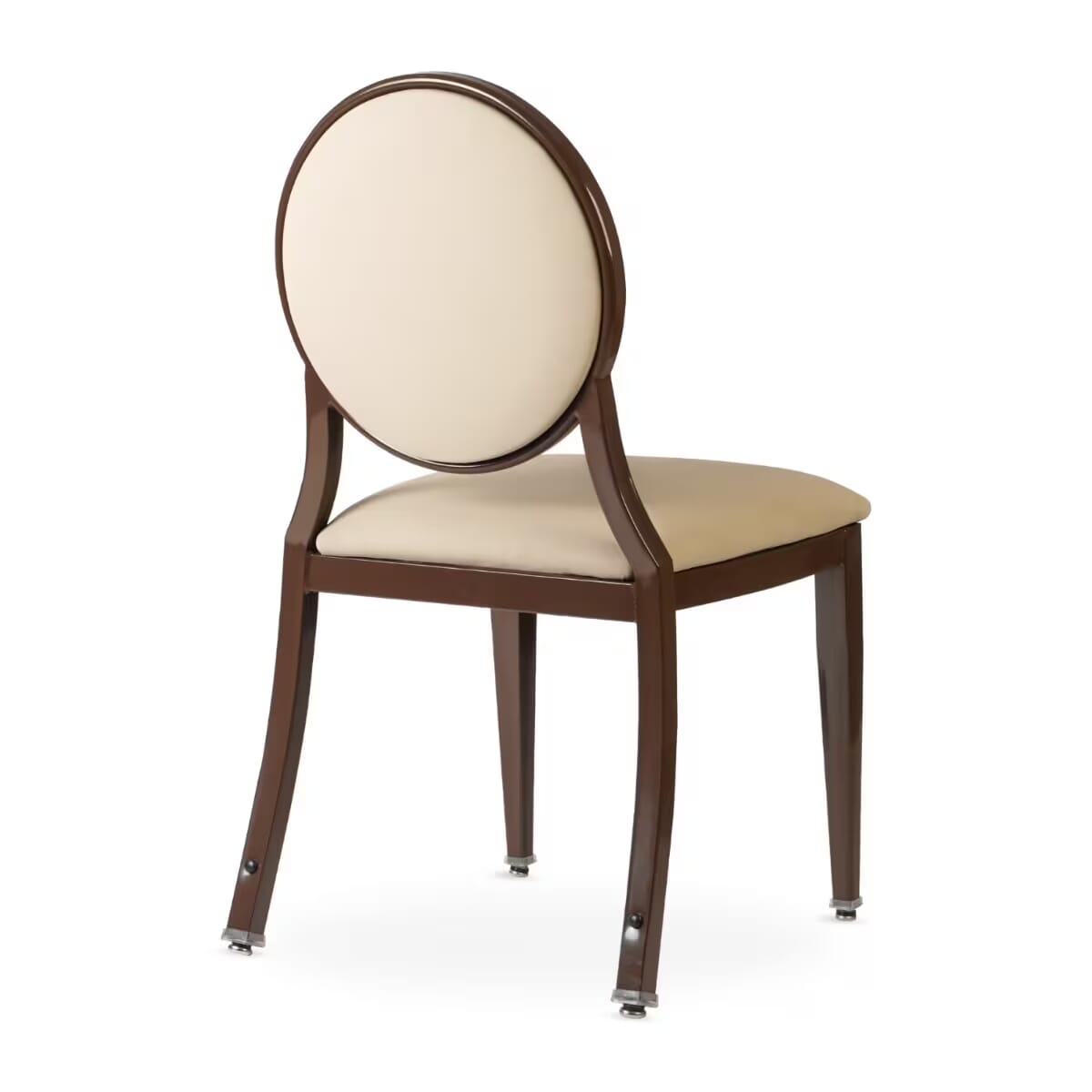 Elio Quickship Steel Stackable Banquet Chair in Walnut with Beige Vinyl Upholstery &mdash; Beige Vinyl, Walnut Powder-Coated Steel
