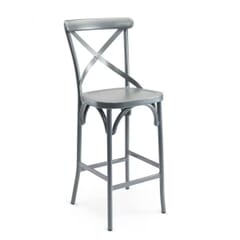 Antique-Style Grey Metal Cross Back Restaurant Bar Stool