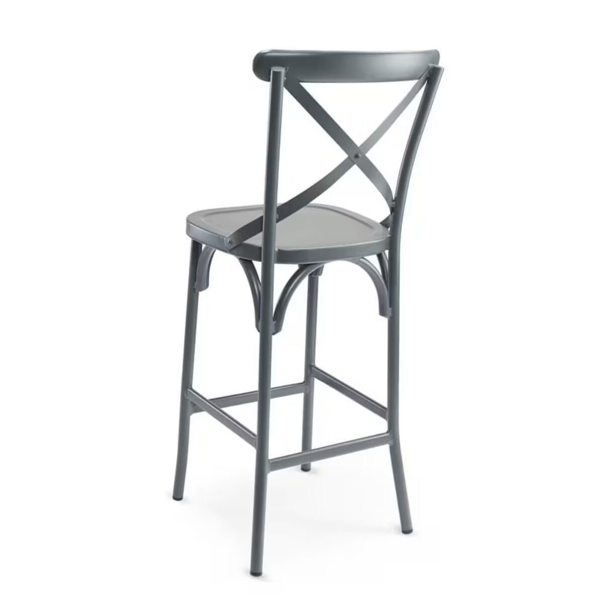 Antique-Style Grey Metal Cross Back Restaurant Bar Stool