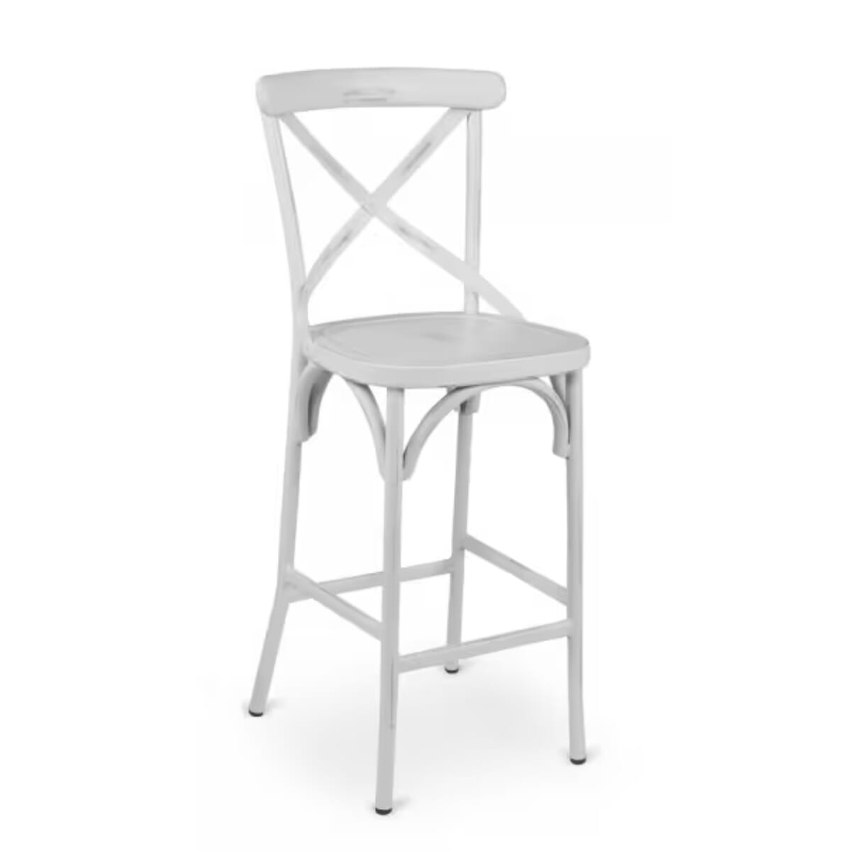 Antique-Style White Metal Cross Back Restaurant Bar Stool