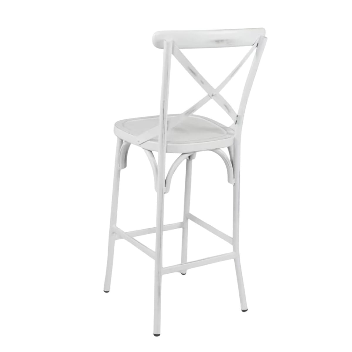 Antique-Style White Metal Cross Back Restaurant Bar Stool