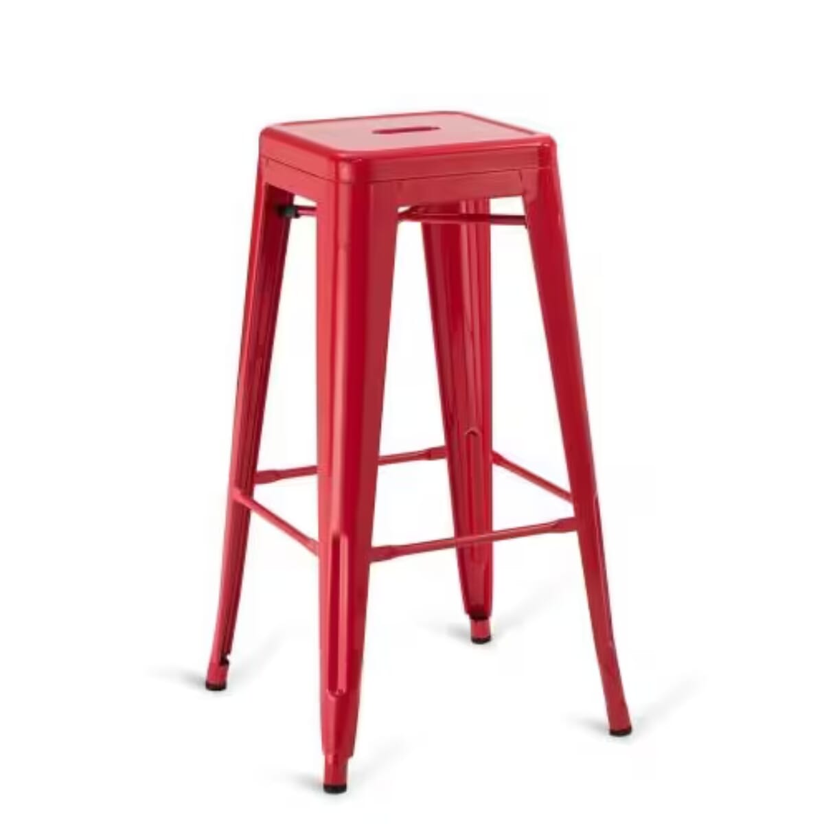 Red Steel Tolix-Style Backless Restaurant Bar Stool