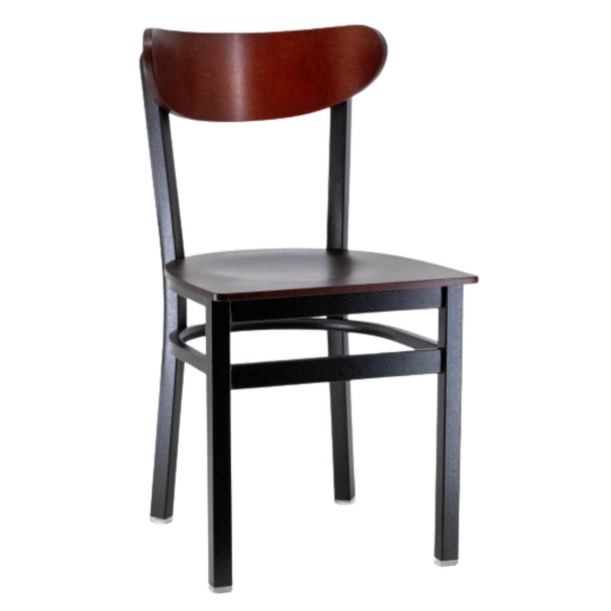 Kidney-Shaped Dark Mahogany Wood Restaurant Chair with Black Metal Frame (Multiple Seat Options!)