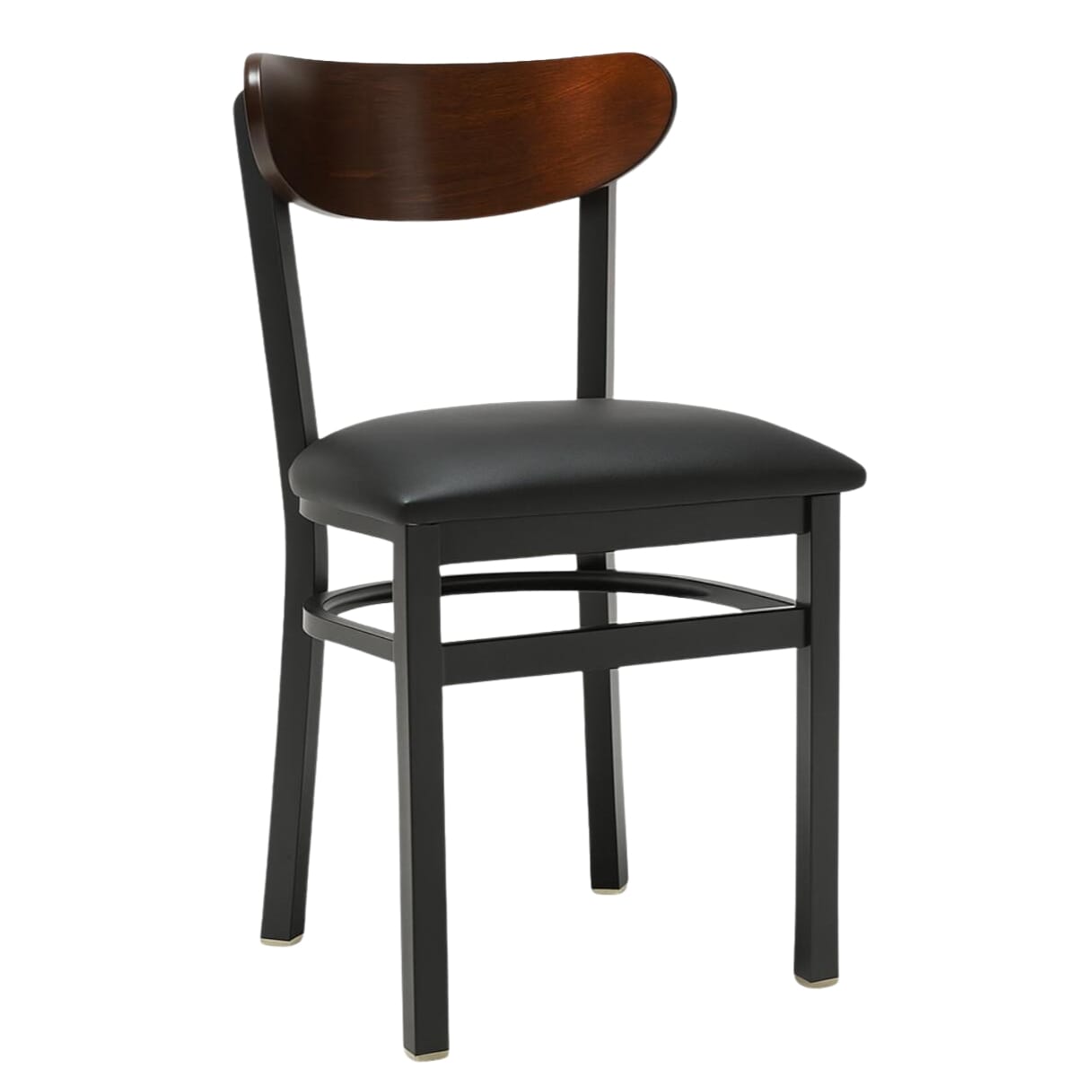 Kidney-Shaped Dark Mahogany Wood Restaurant Chair with Black Metal Frame (Multiple Seat Options!)