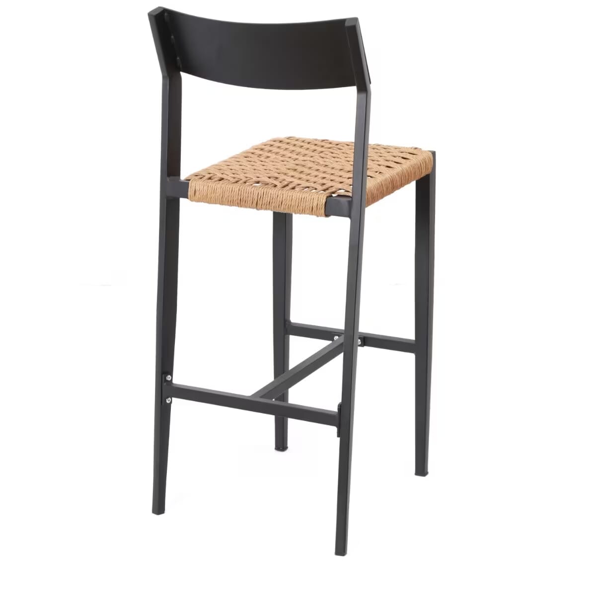 Milano Collection Black Frame Side Bar Stool in Tan Textaline Rope