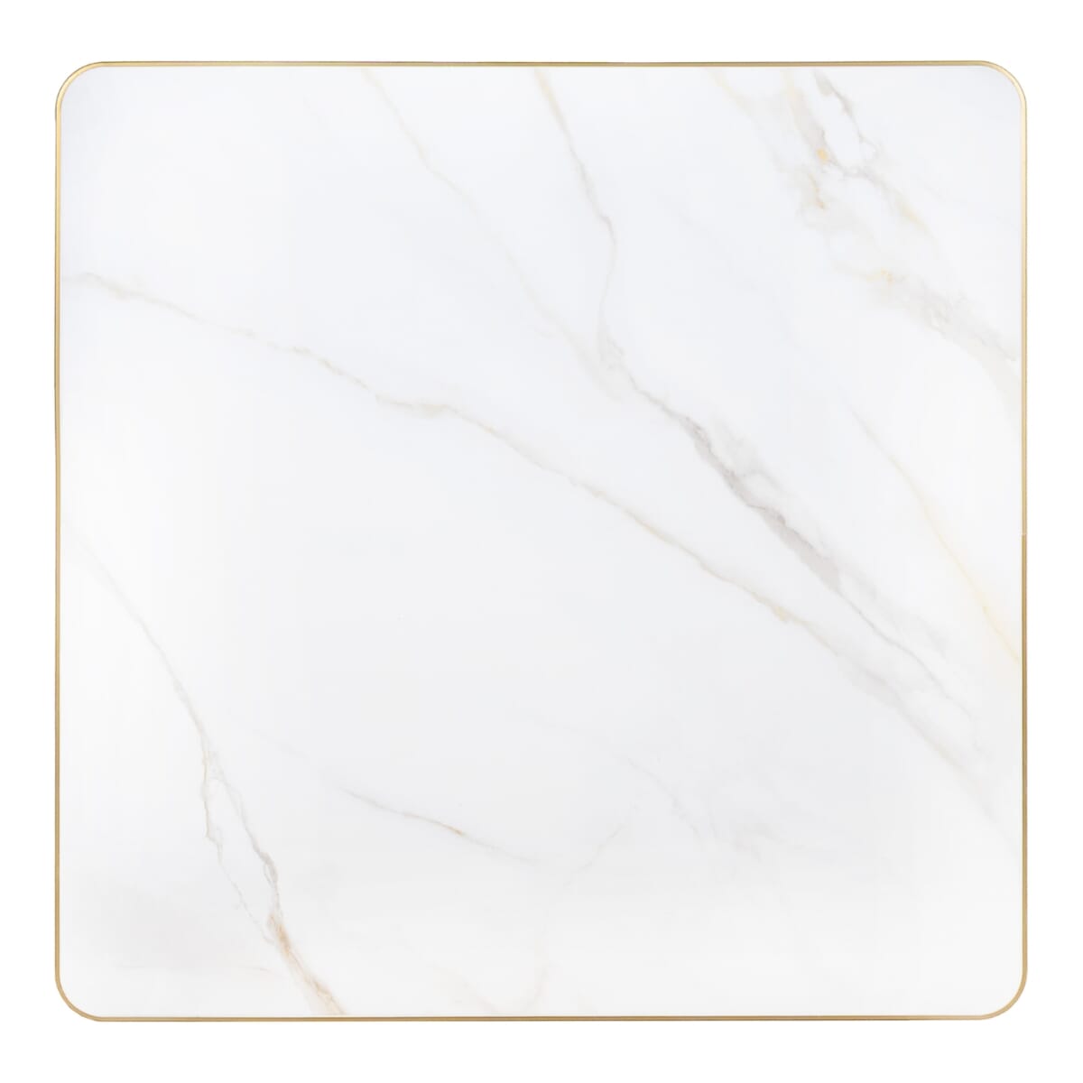 Economy Sintered Stone Restaurant Table Top in White with Gold Aluminum Band