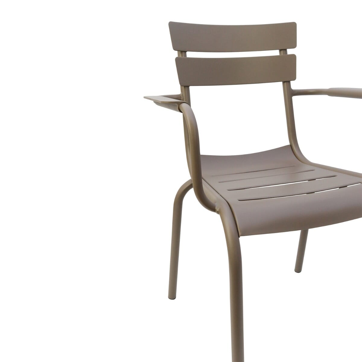 Stackable Fully Welded Aluminum Restaurant Arm Chair in Tan Finish