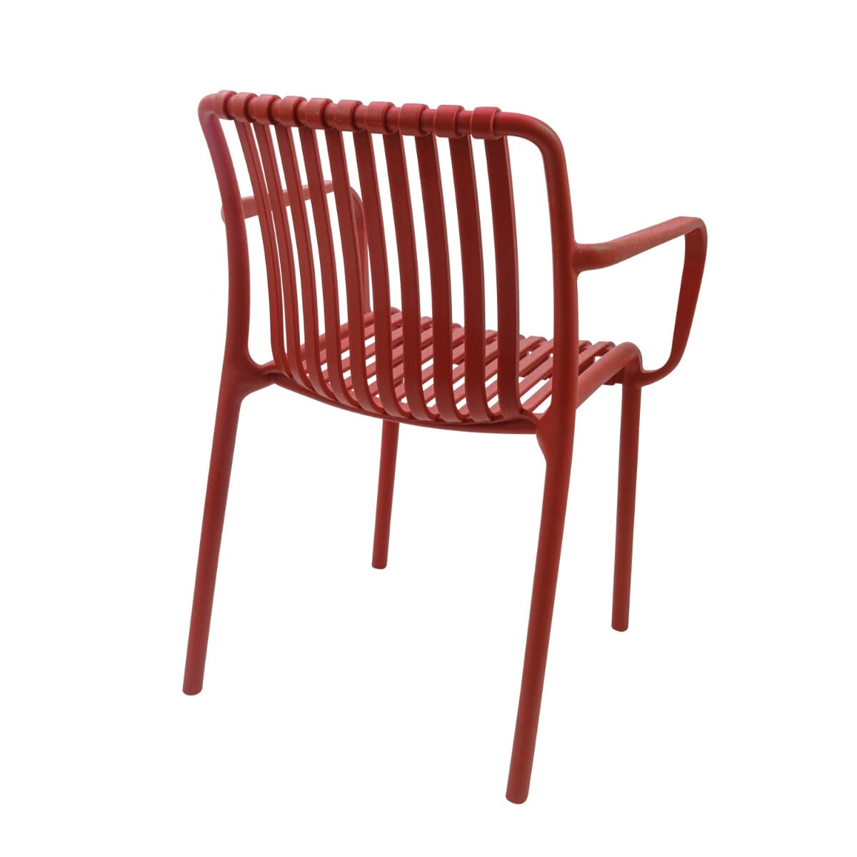 Stackable Outdoor Red Resin Restaurant Arm Chair with Striped Seat and Back