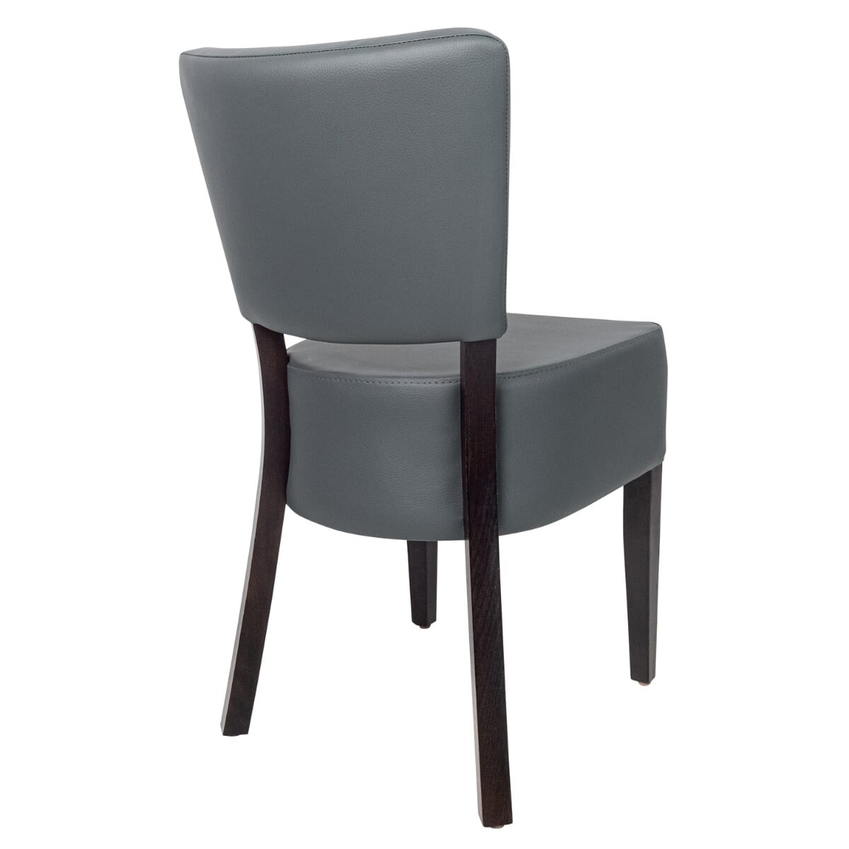 Fully Upholstered Faux-Leather Restaurant Chair with Espresso Frame and Gray Vinyl