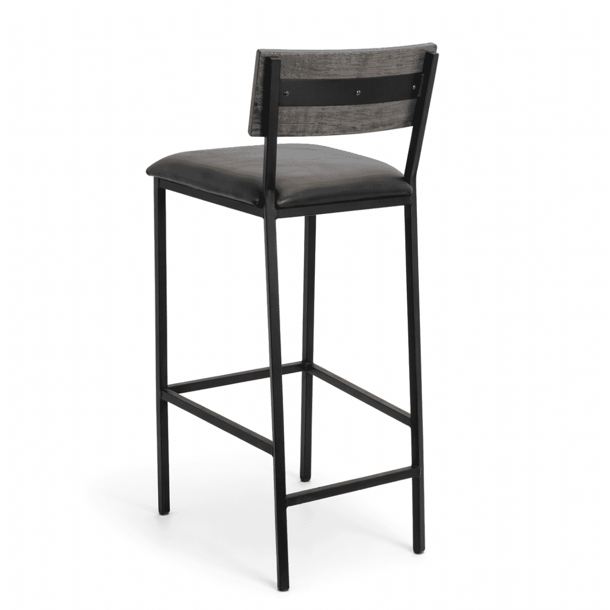 Elliot American Oak Wood Restaurant Bar Stool in Gray with Black Industrial Steel Frame