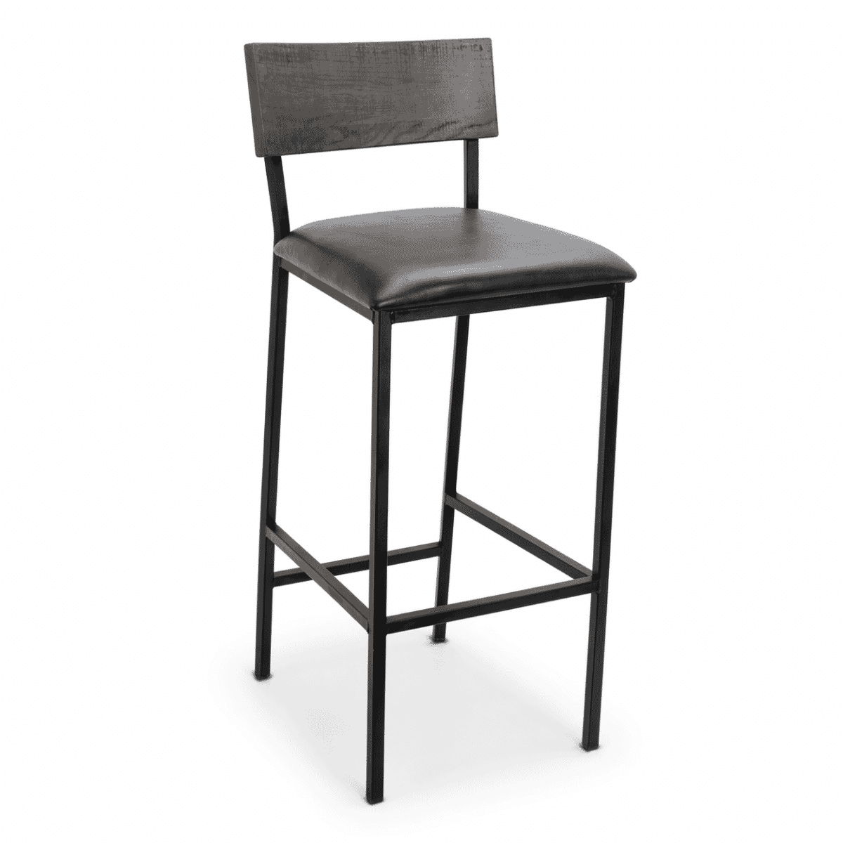 Elliot American Oak Wood Restaurant Bar Stool in Gray with Black Industrial Steel Frame