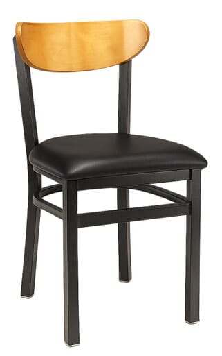 Kidney-Shaped Natural Wood Restaurant Chair with Black Metal Frame (Multiple Seat Options!)
