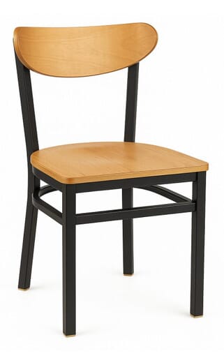 Kidney-Shaped Dark Mahogany Wood Restaurant Chair with Black Metal Frame (Multiple Seat Options!)