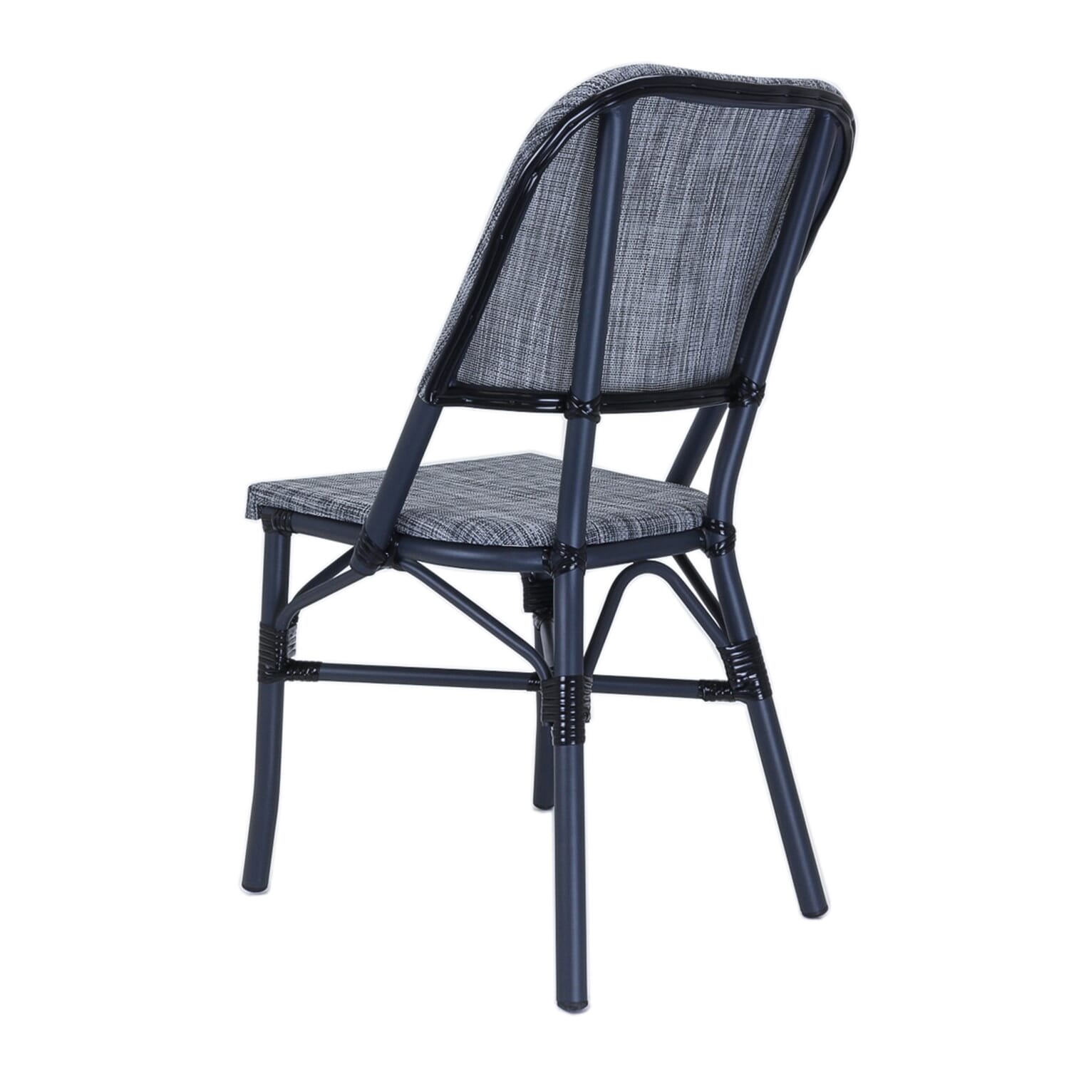Stackable Charcoal Powder-Coated Aluminum Restaurant Chair with Gray Textilene Seat and Back