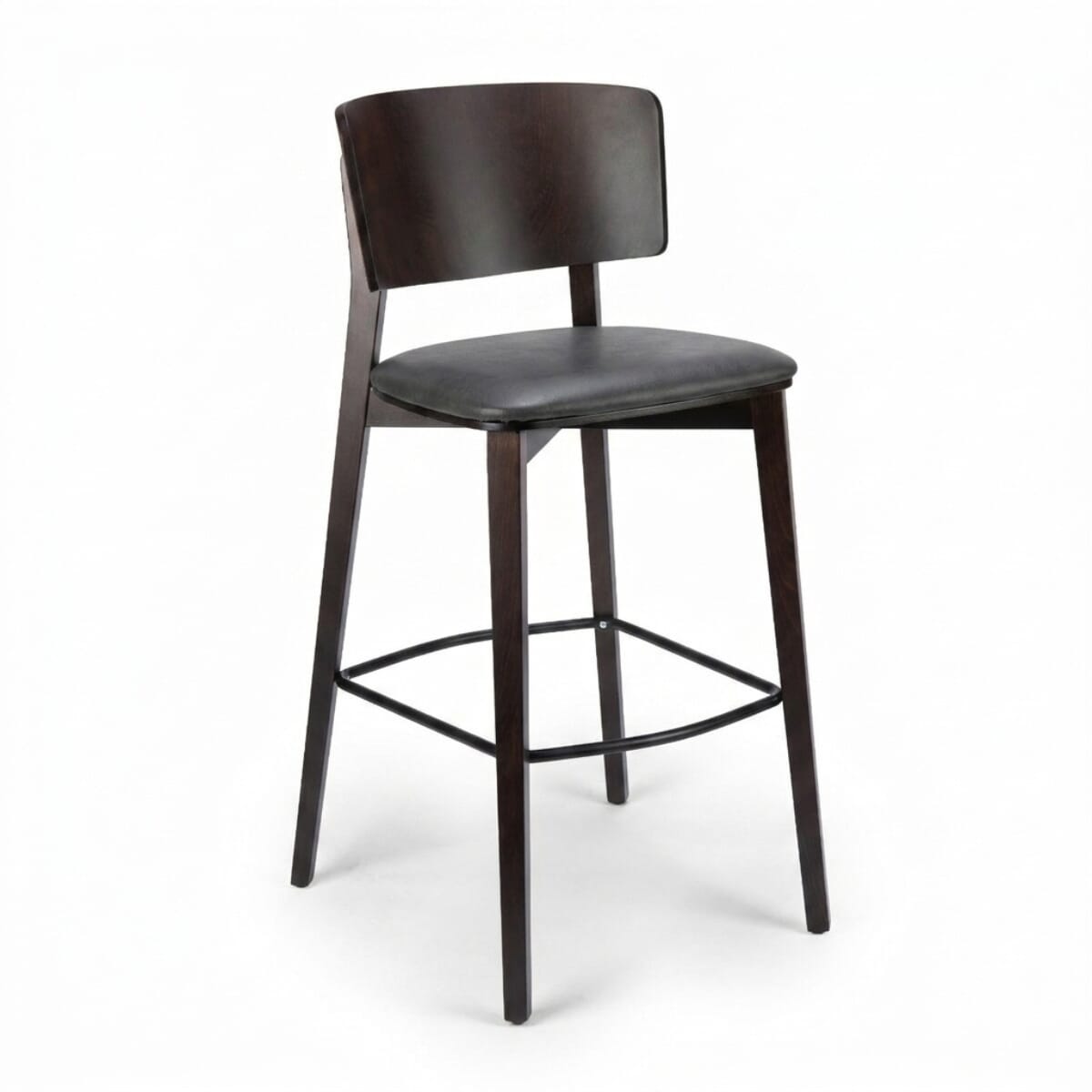 Ezra Solid Wood Upholstered Restaurant Bar Stool with Wood Back in Walnut