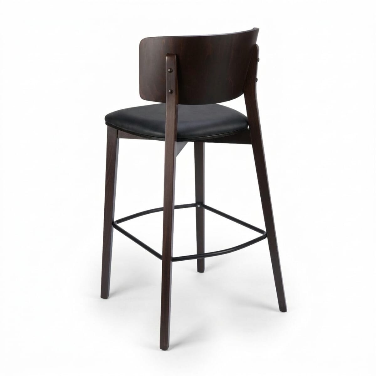 Ezra Solid Wood Upholstered Restaurant Bar Stool with Wood Back in Walnut